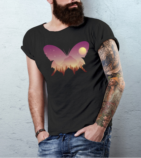 Butterfly Forest Twilight Mountain T-Shirt