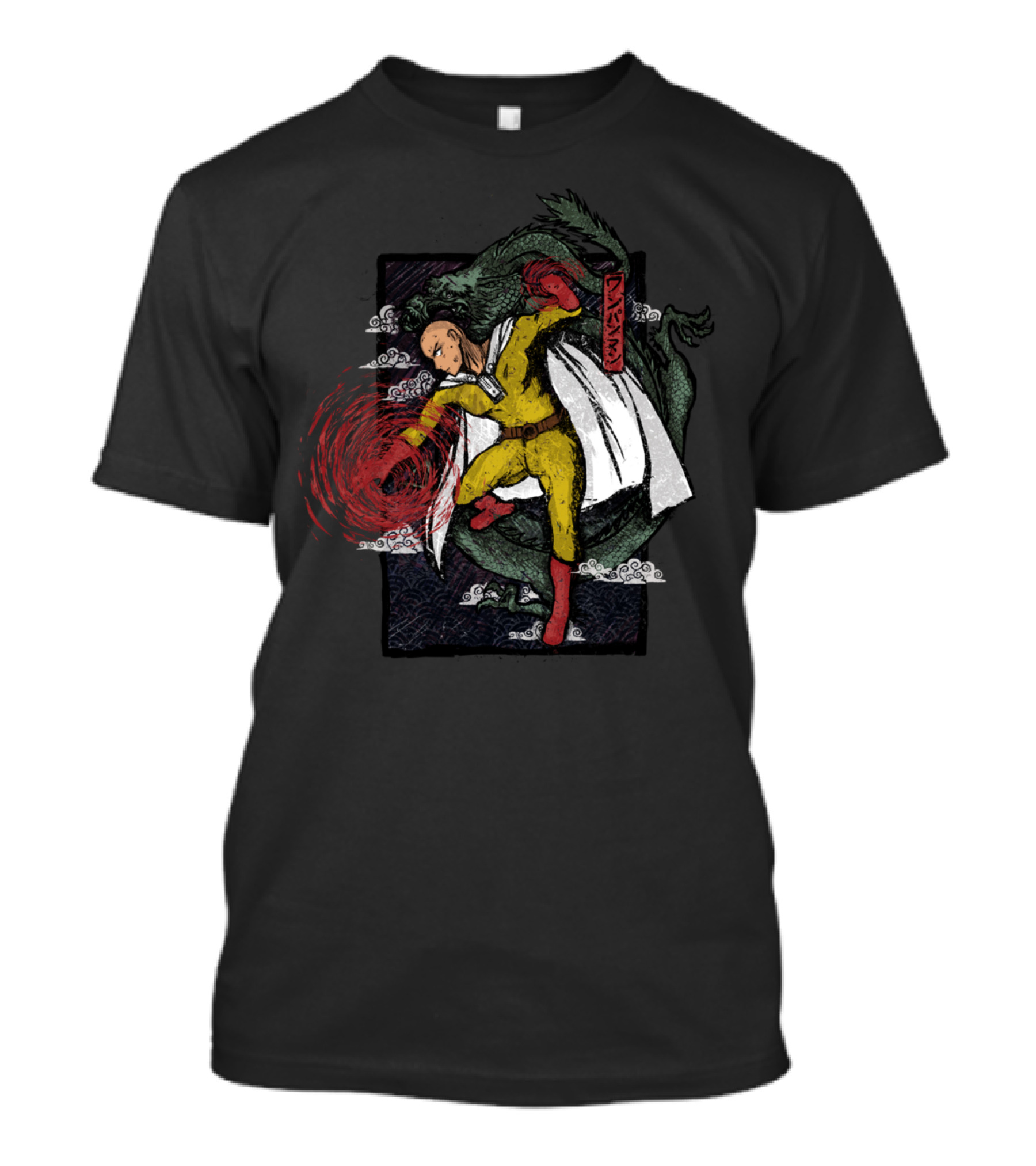 Super Punch Hero With Green Dragon And Japanese Kanji T-Shirt