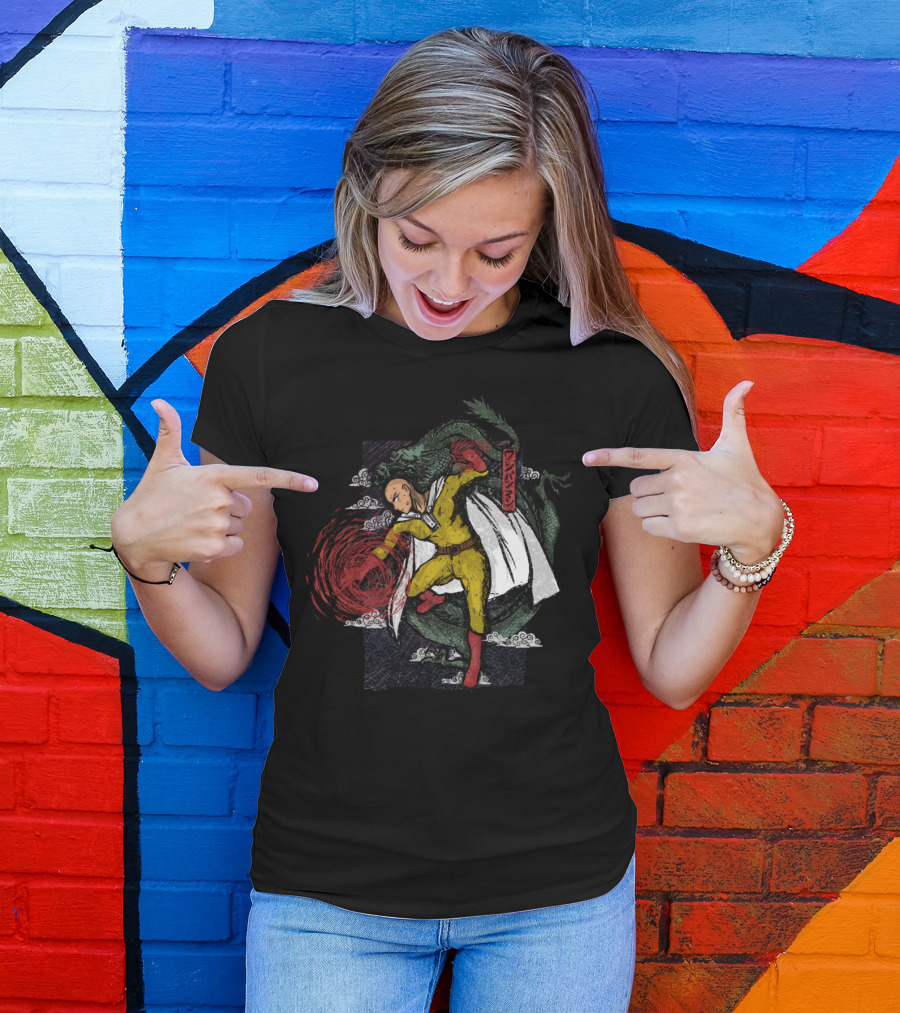 Super Punch Hero With Green Dragon And Japanese Kanji T-Shirt