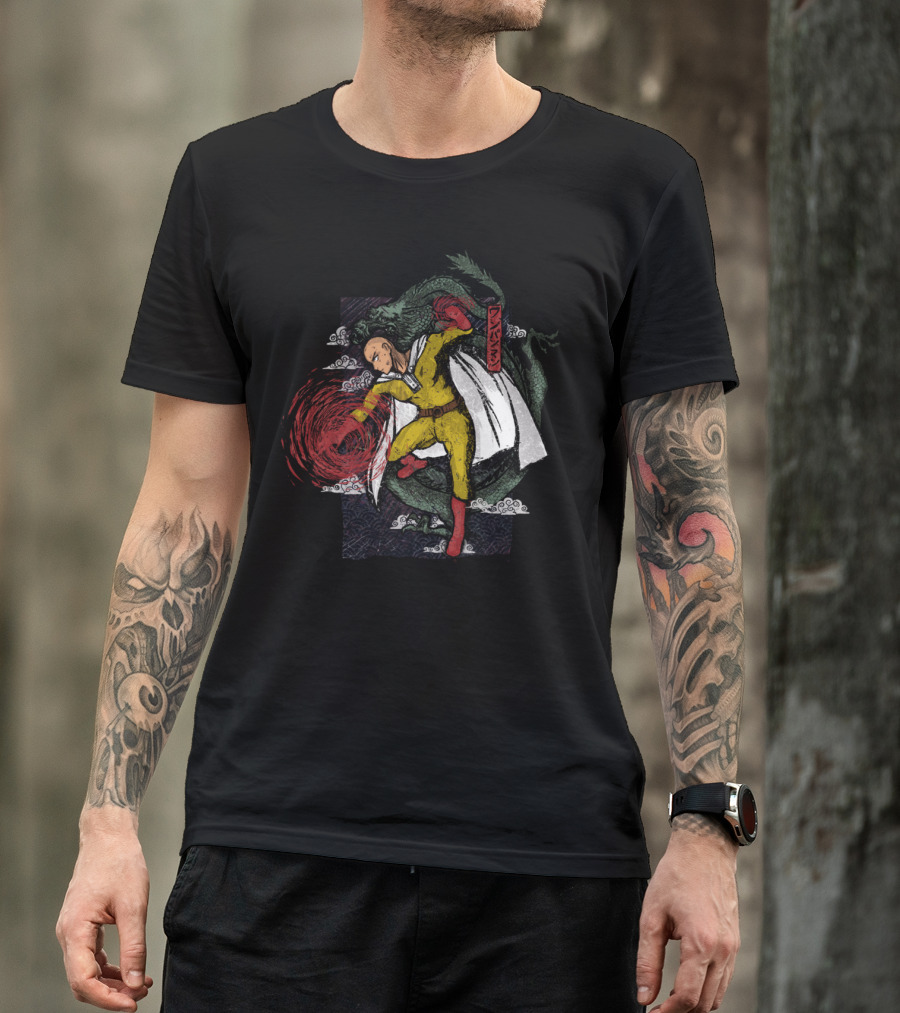 Super Punch Hero With Green Dragon And Japanese Kanji T-Shirt