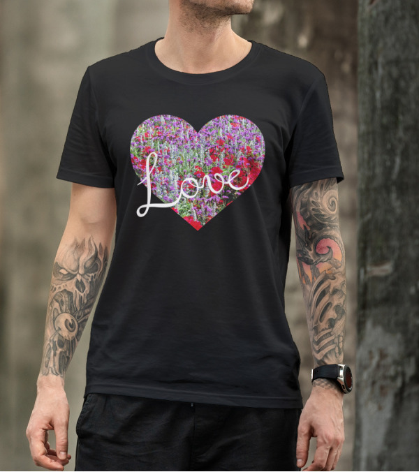 Love Heart With Vibrant Floral Background T-Shirt