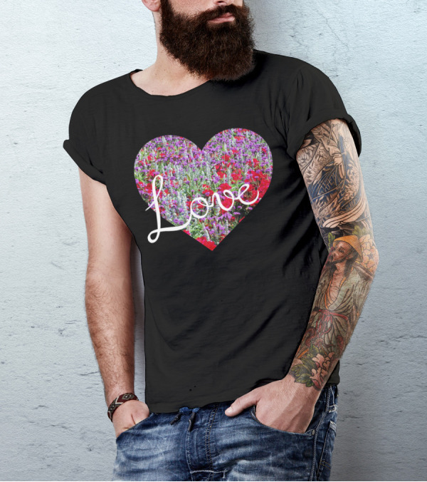 Love Heart With Vibrant Floral Background T-Shirt