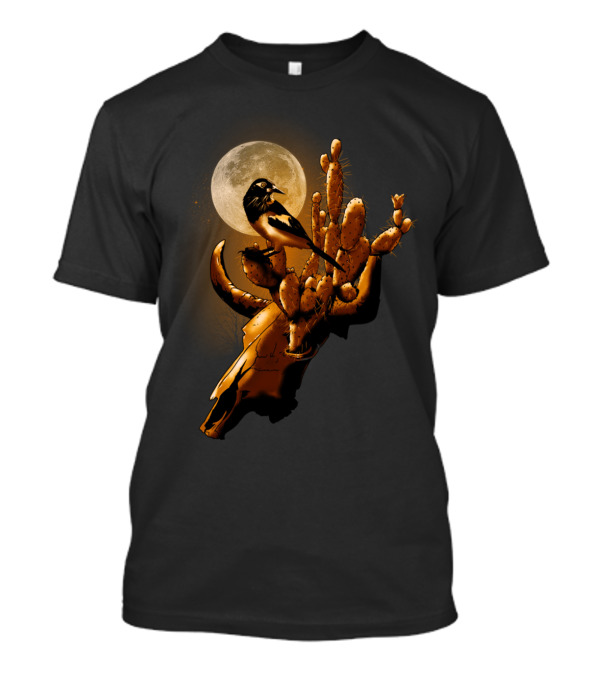 Desert Moonlight Bird On Cactus At Night T-Shirt