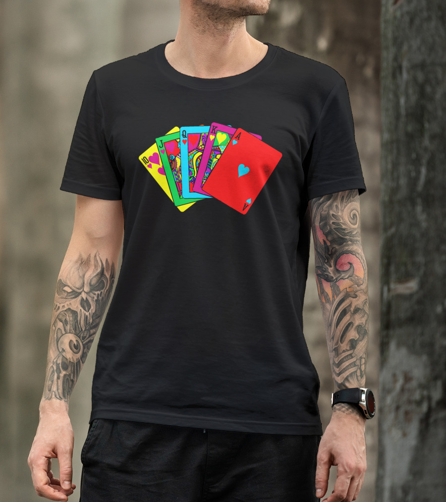 Fluorescent Royal Flush Neon Playing Cards Hearts T-Shirt