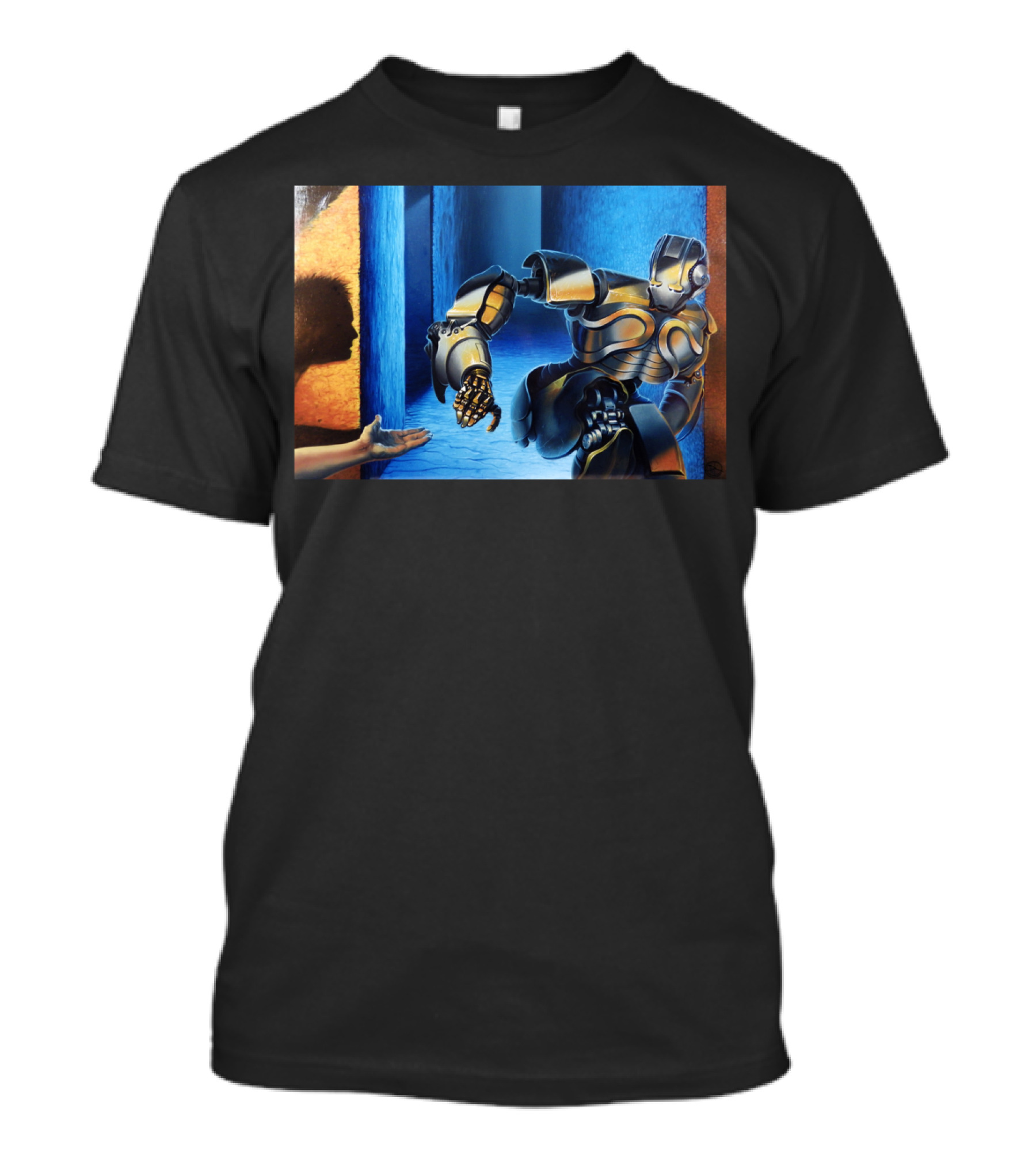 A New Beginning Robotic Encounter In Futuristic Corridor T-Shirt