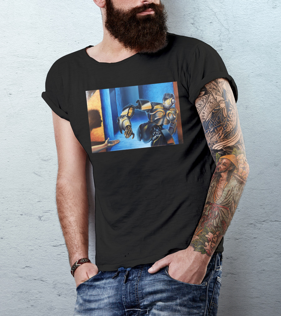 A New Beginning Robotic Encounter In Futuristic Corridor T-Shirt