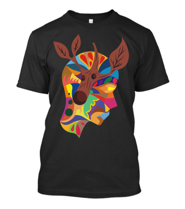 Ramas Colorful Abstract Deer Antlers Head T-Shirt
