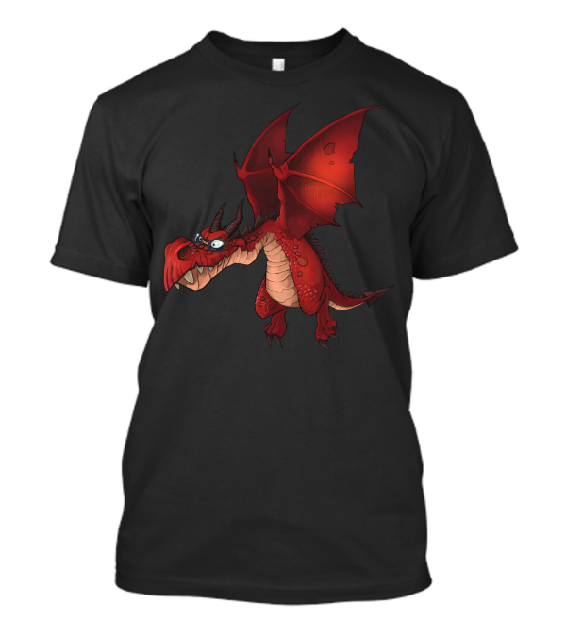 Nerd Dragon Wearing Glasses Red Winged Cartoon Character T-Shirt