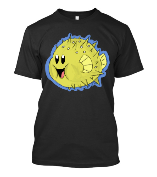 Blow Fish Stic Smiling Puffy Character With Yellow Spikes And Blue Outline T-Shirt