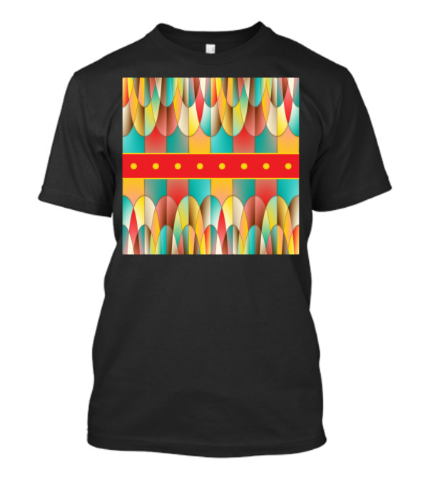 Superb Colors Geometric Pattern With Red Stripe And Yellow Circles T-Shirt