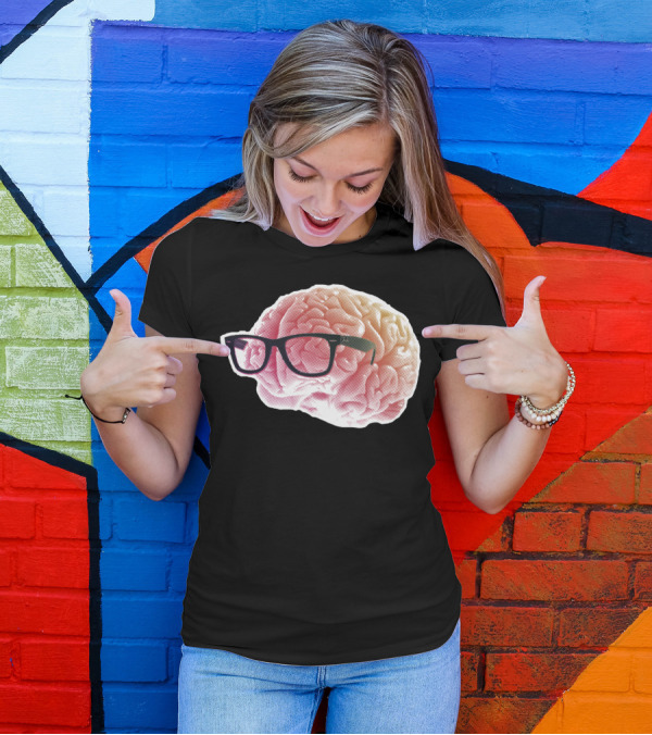 NERDY BRAIN Glasses On Pink Brain T-Shirt