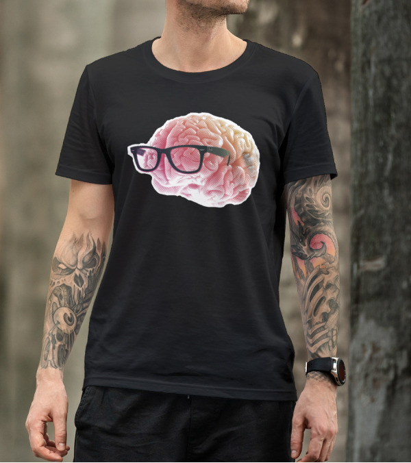 NERDY BRAIN Glasses On Pink Brain T-Shirt