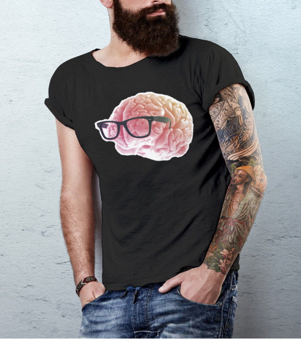 NERDY BRAIN Glasses On Pink Brain T-Shirt