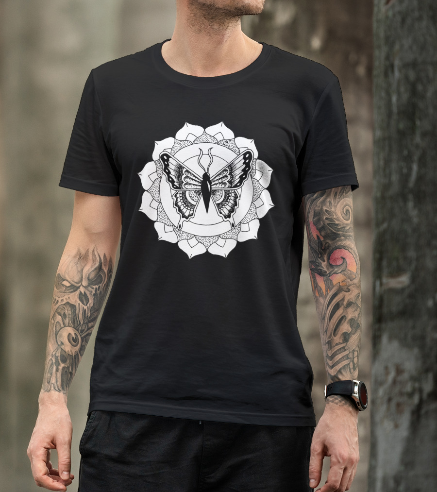 Butterfly Mandala Pattern In T-Shirt