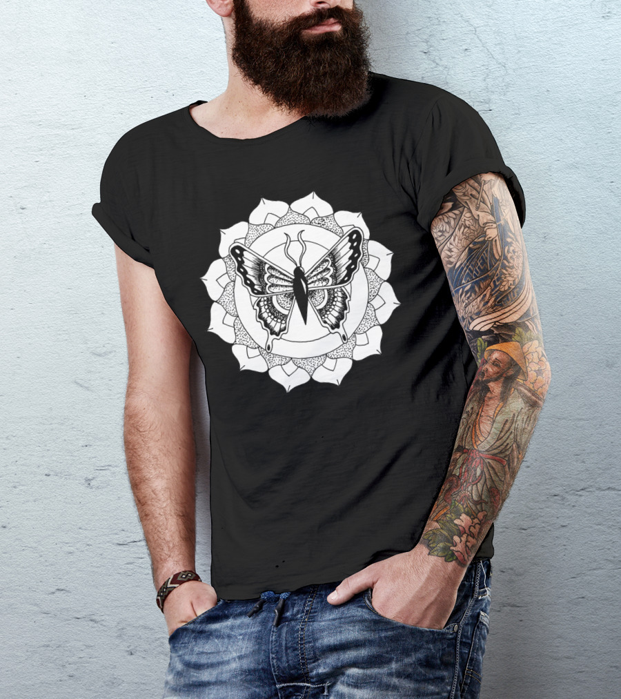 Butterfly Mandala Pattern In T-Shirt