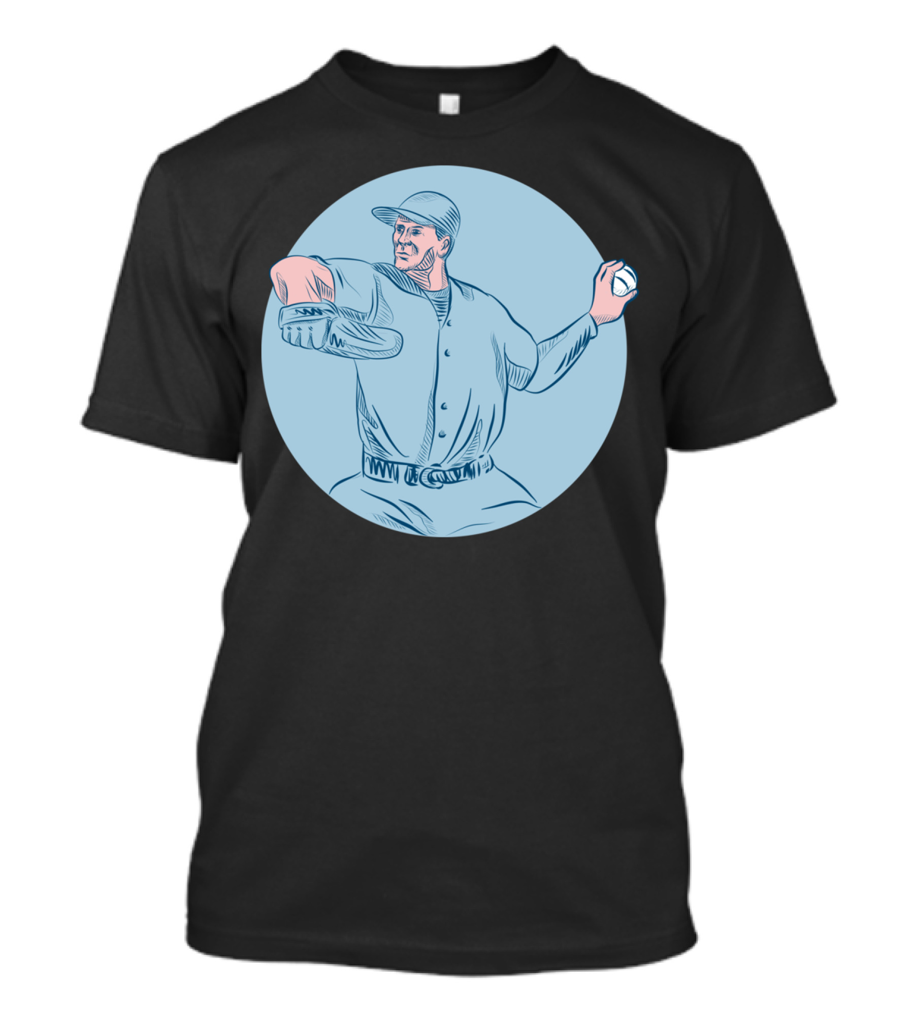 Baseball Pitcher Throwing Ball Circle Drawing T-Shirt