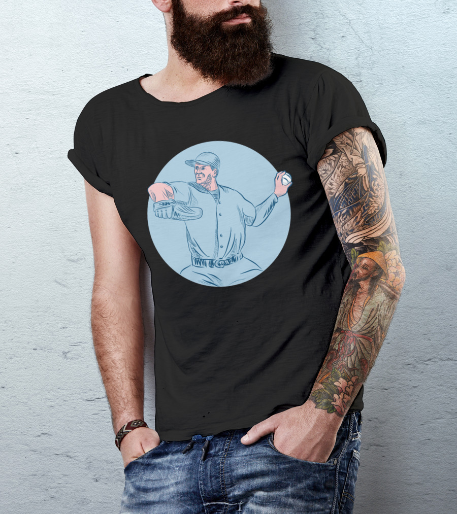 Baseball Pitcher Throwing Ball Circle Drawing T-Shirt