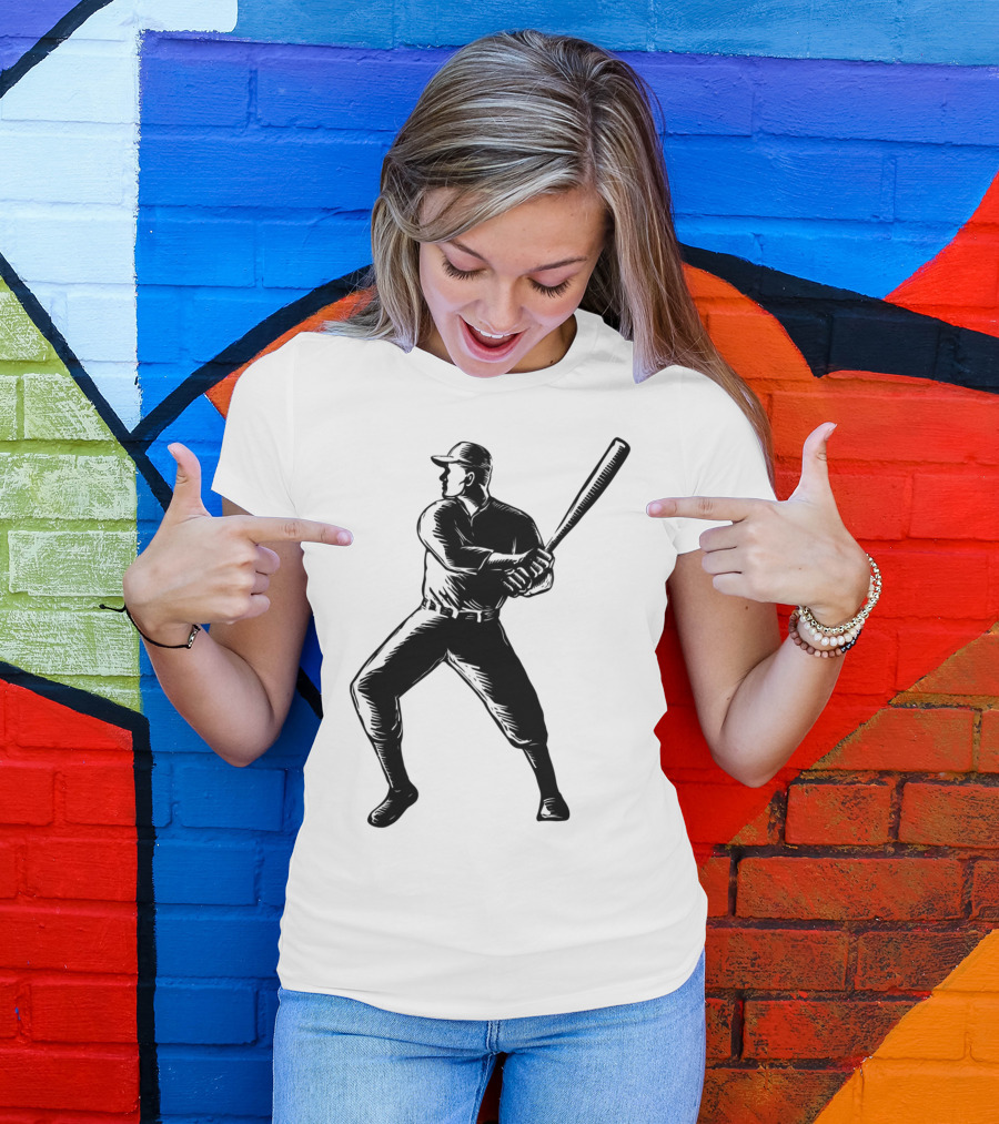 Baseball Player Batting Woodcut T-Shirt