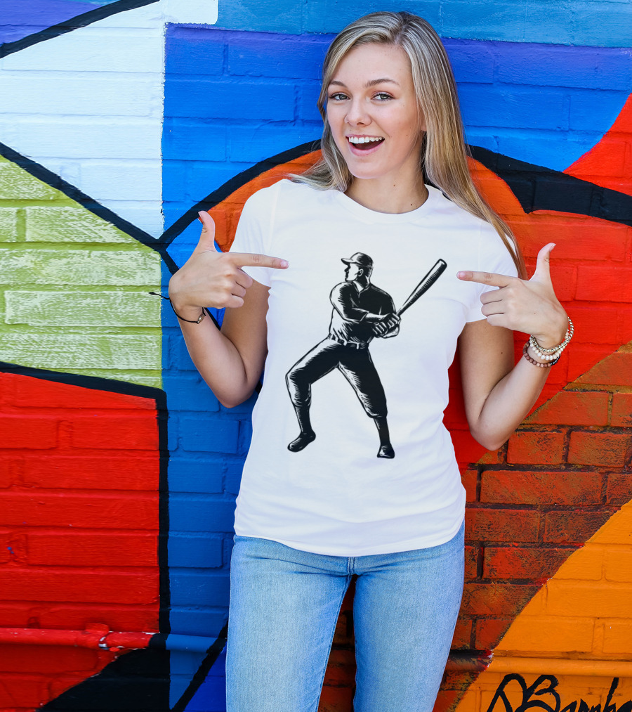 Baseball Player Batting Woodcut T-Shirt