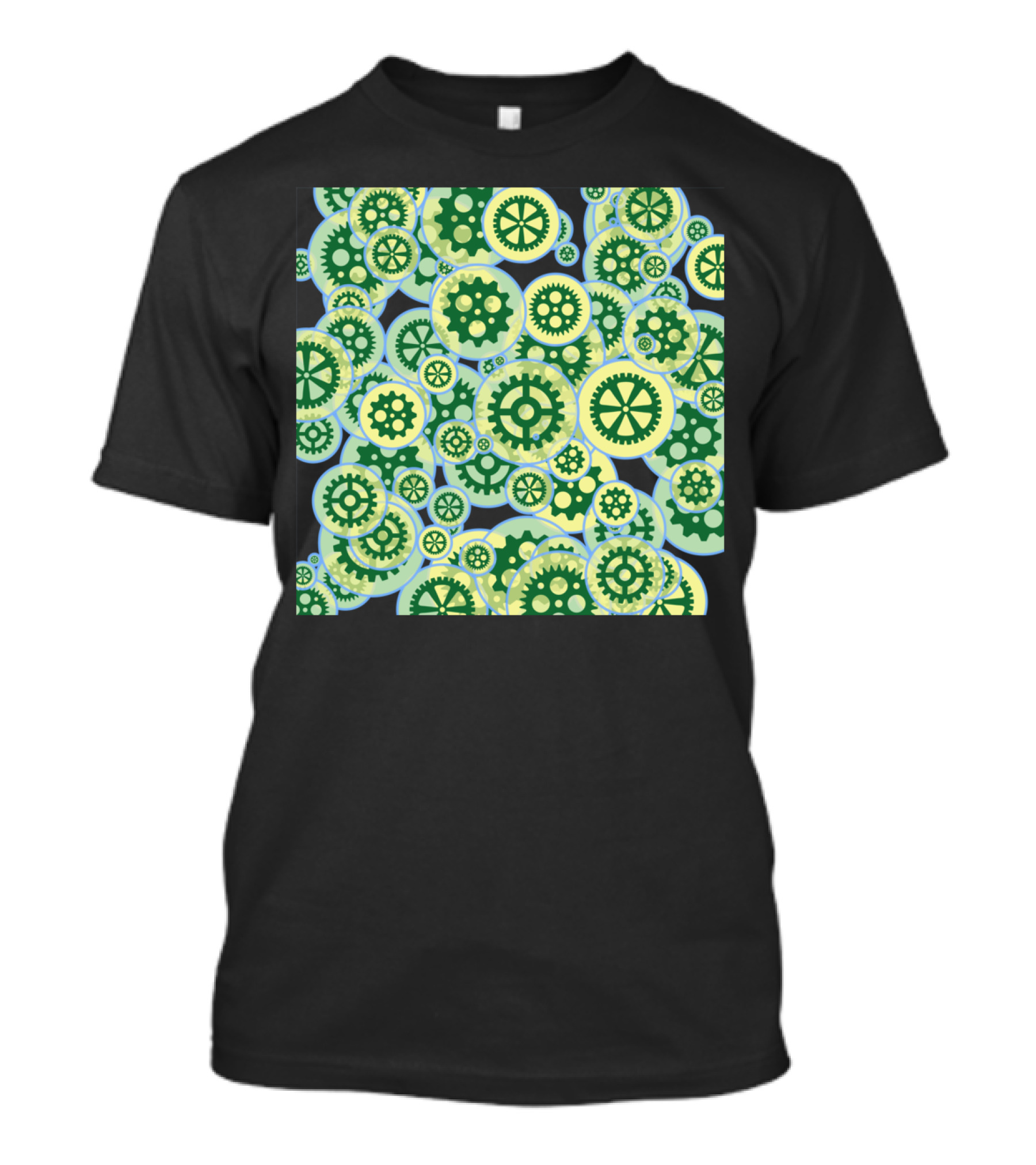 Random Green Gearwheels Pattern Overlapping Circles T-Shirt