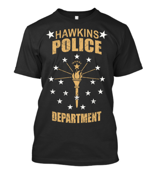 Hawkins Police Department Indiana Torch And Stars T-Shirt
