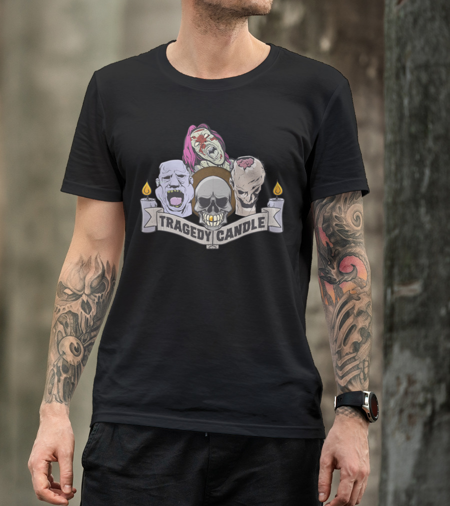 Tragedy Candle Skull Zombie Faces With Flames T-Shirt