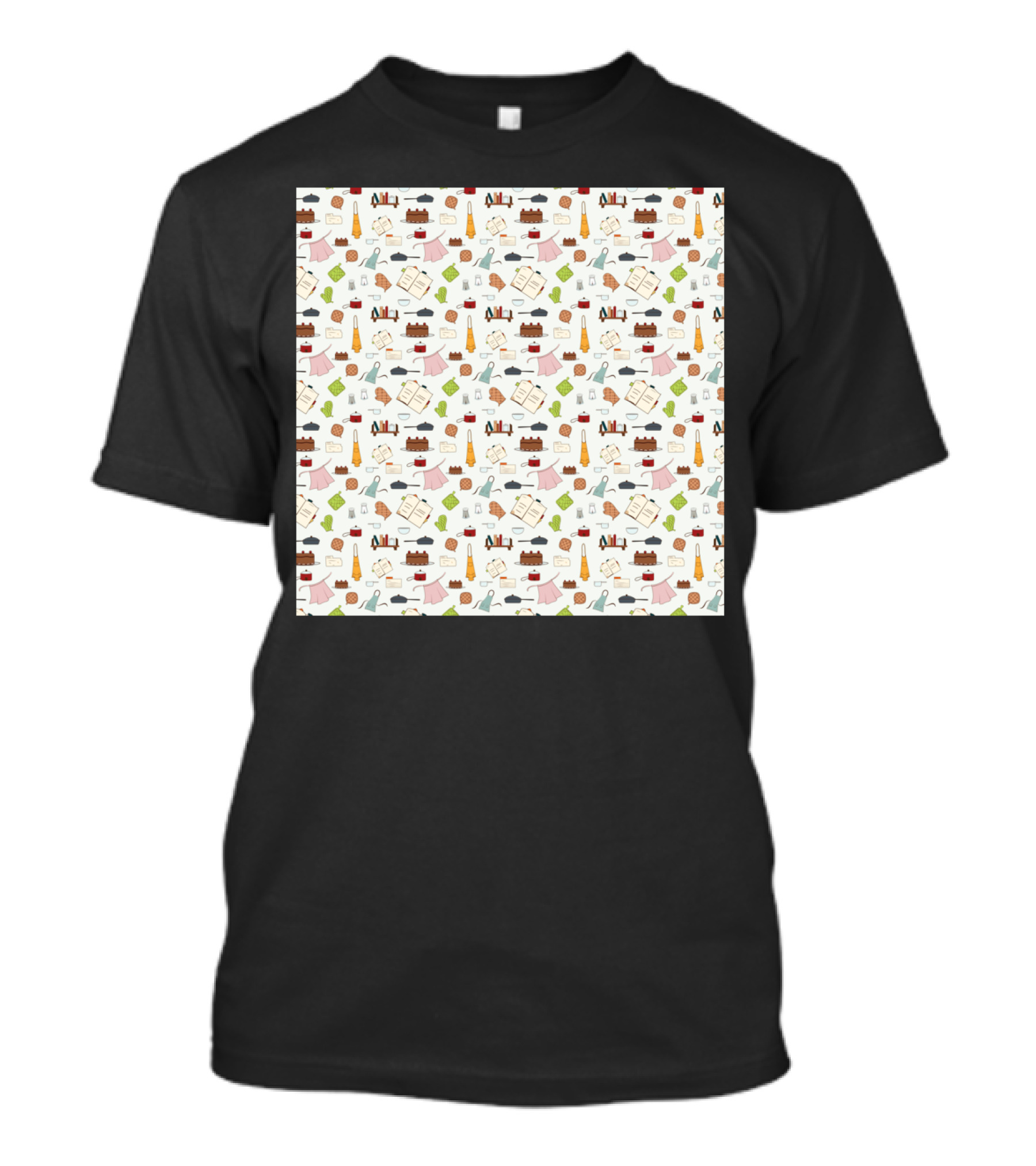 Baking Utensils And Ingredients Pattern With Cakes And Recipes T-Shirt
