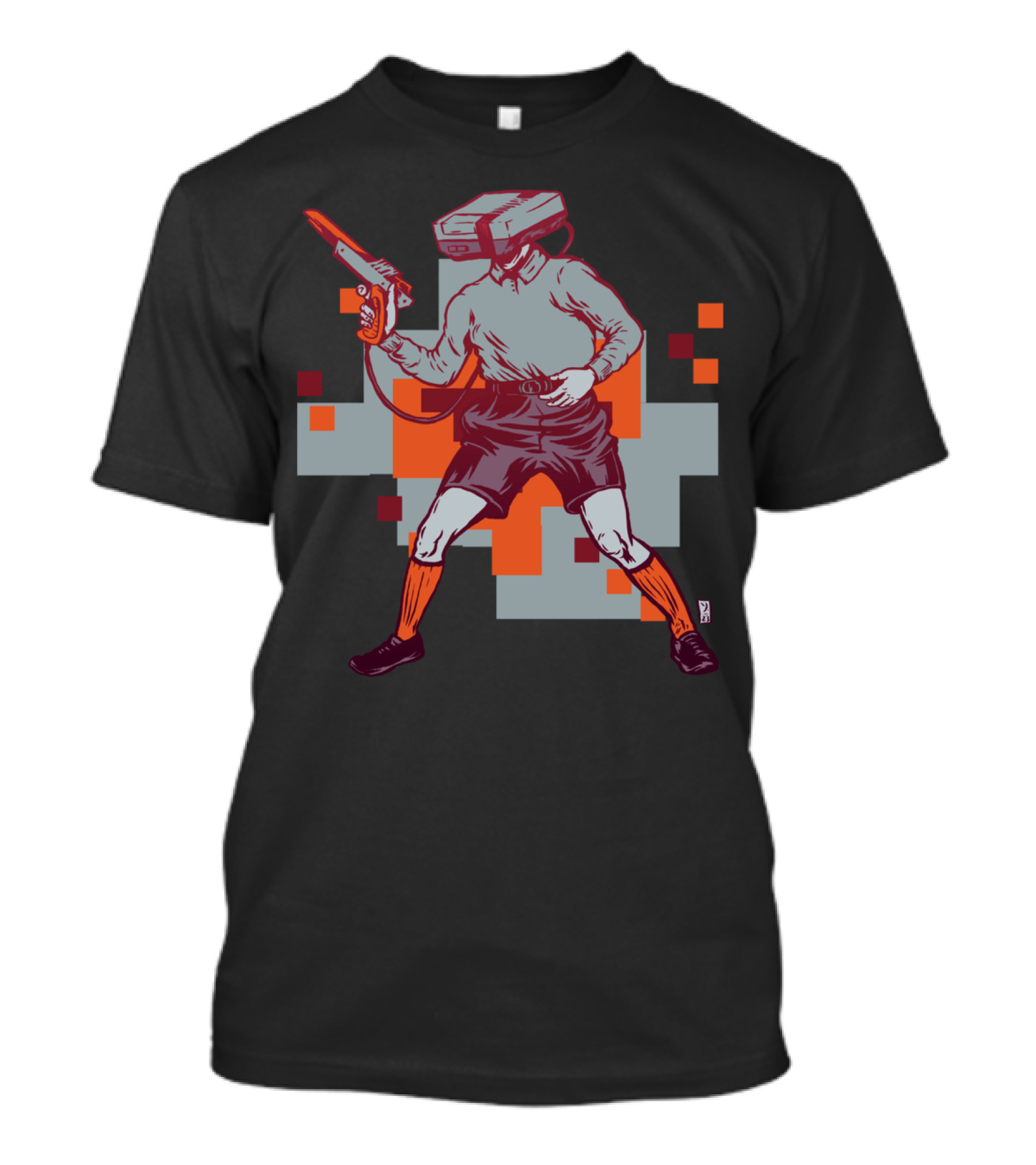 NES Man Retro Gamer With Zapper And Console Head T-Shirt