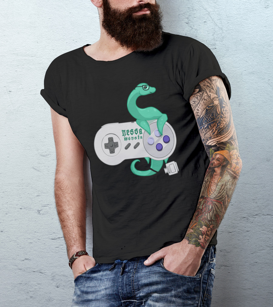 NessaMonsta Nessie Dinosaur Retro Game Controller T-Shirt