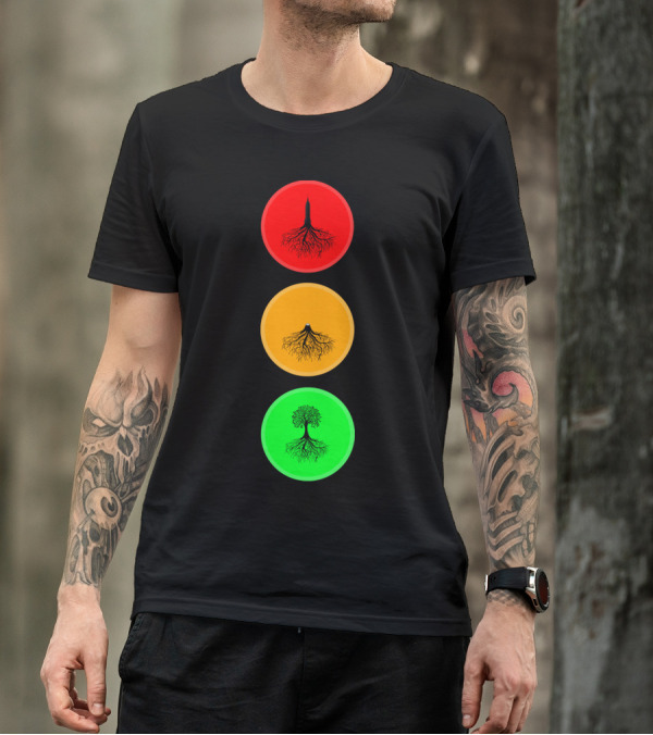Destruction Of Forest With Traffic Light Colors And Tree Roots Transformation T-Shirt
