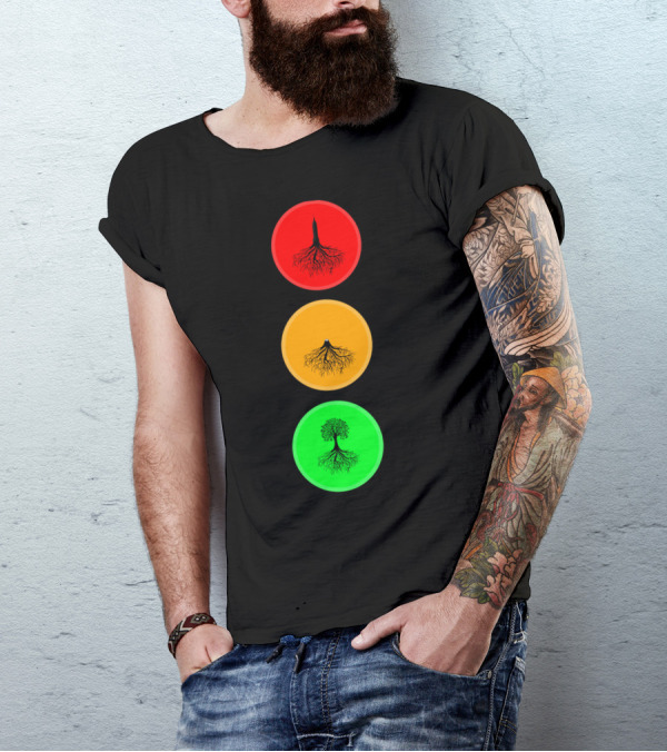 Destruction Of Forest With Traffic Light Colors And Tree Roots Transformation T-Shirt