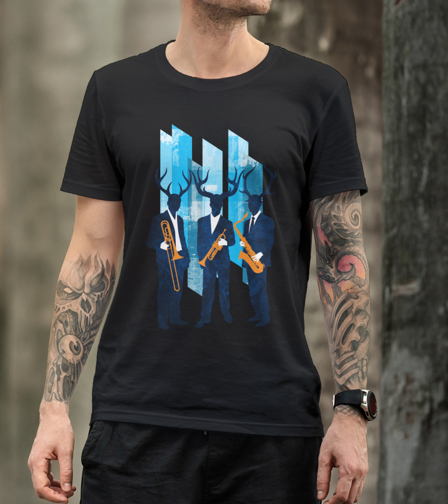 Horn Section Deer Trio With Brass Instruments T-Shirt