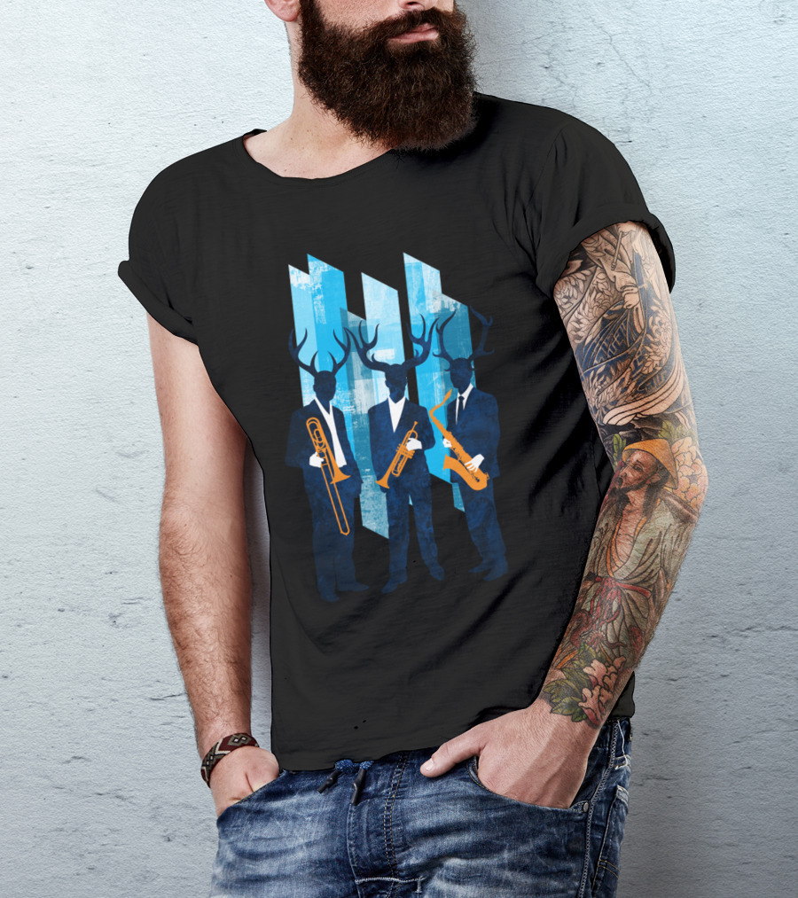 Horn Section Deer Trio With Brass Instruments T-Shirt