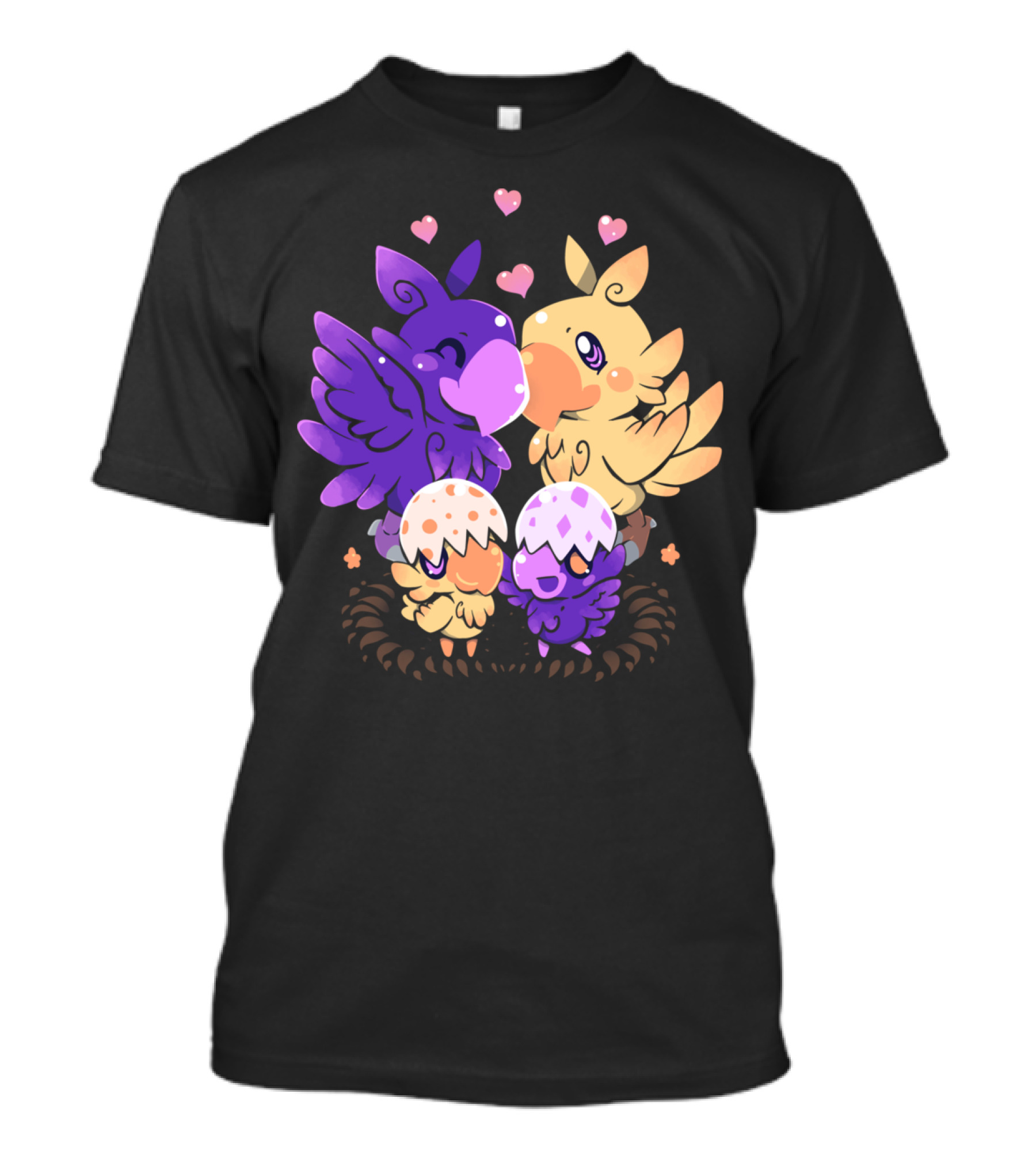 Loving Choco Family Birds With Hearts And Adorable Hatchlings T-Shirt