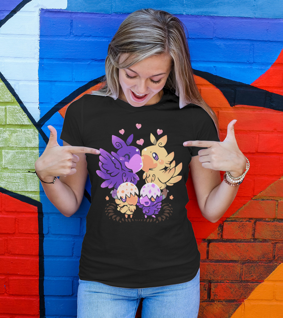 Loving Choco Family Birds With Hearts And Adorable Hatchlings T-Shirt
