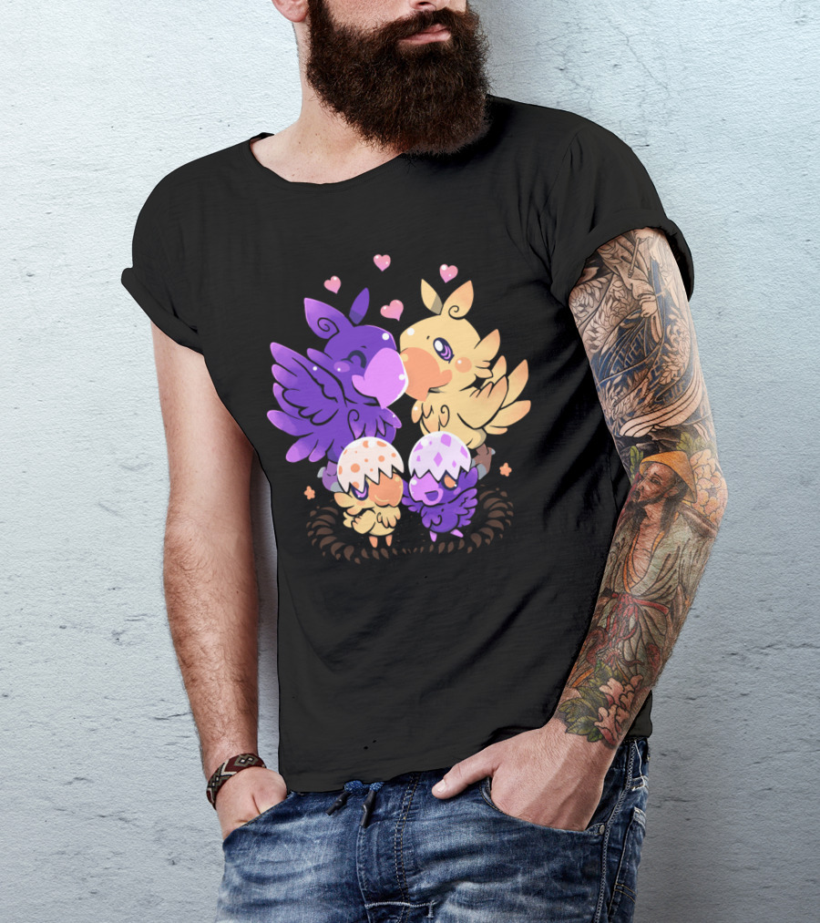 Loving Choco Family Birds With Hearts And Adorable Hatchlings T-Shirt