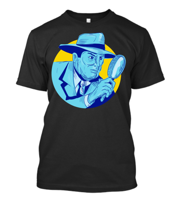 Detective Holding Magnifying Glass Circle Drawn T-Shirt