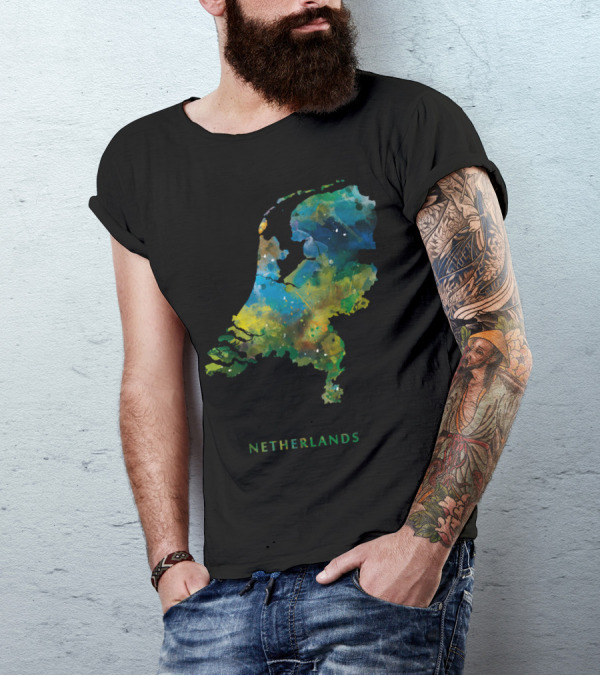 Netherlands Colorful Artistic Map T-Shirt