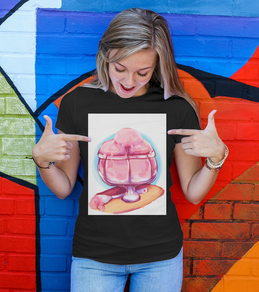 Raspberry Sorbet Ice Cream In Glass Bowl With Playing Card On Tray T-Shirt