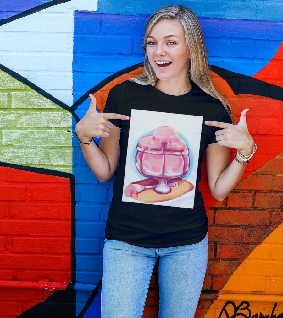 Raspberry Sorbet Ice Cream In Glass Bowl With Playing Card On Tray T-Shirt