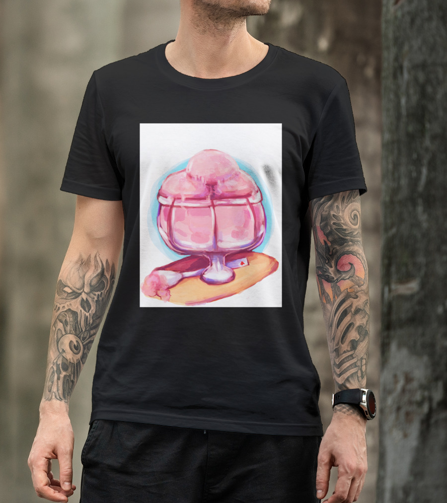 Raspberry Sorbet Ice Cream In Glass Bowl With Playing Card On Tray T-Shirt