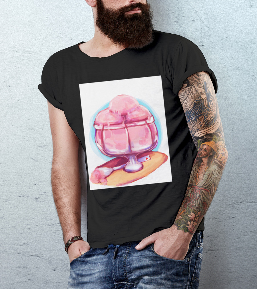 Raspberry Sorbet Ice Cream In Glass Bowl With Playing Card On Tray T-Shirt