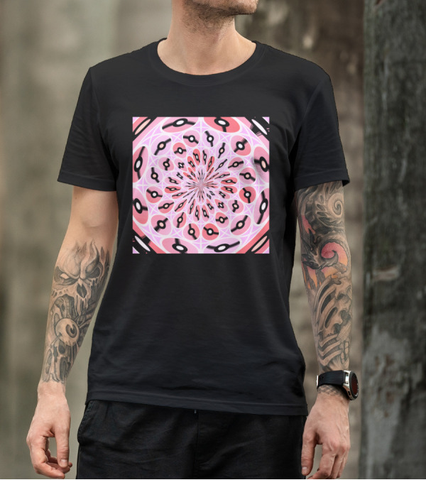 Flying Discs Optical Illusion Mandala With Black And Pink Circular T-Shirt