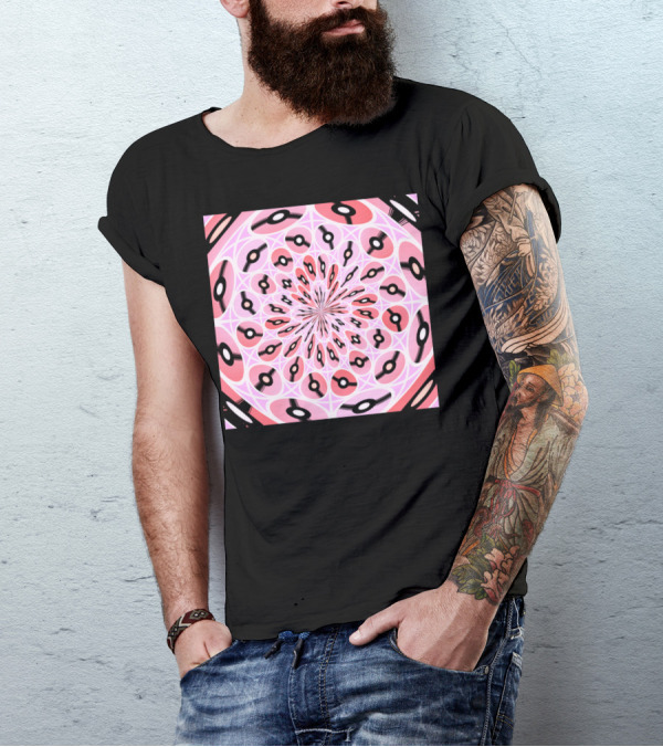 Flying Discs Optical Illusion Mandala With Black And Pink Circular T-Shirt