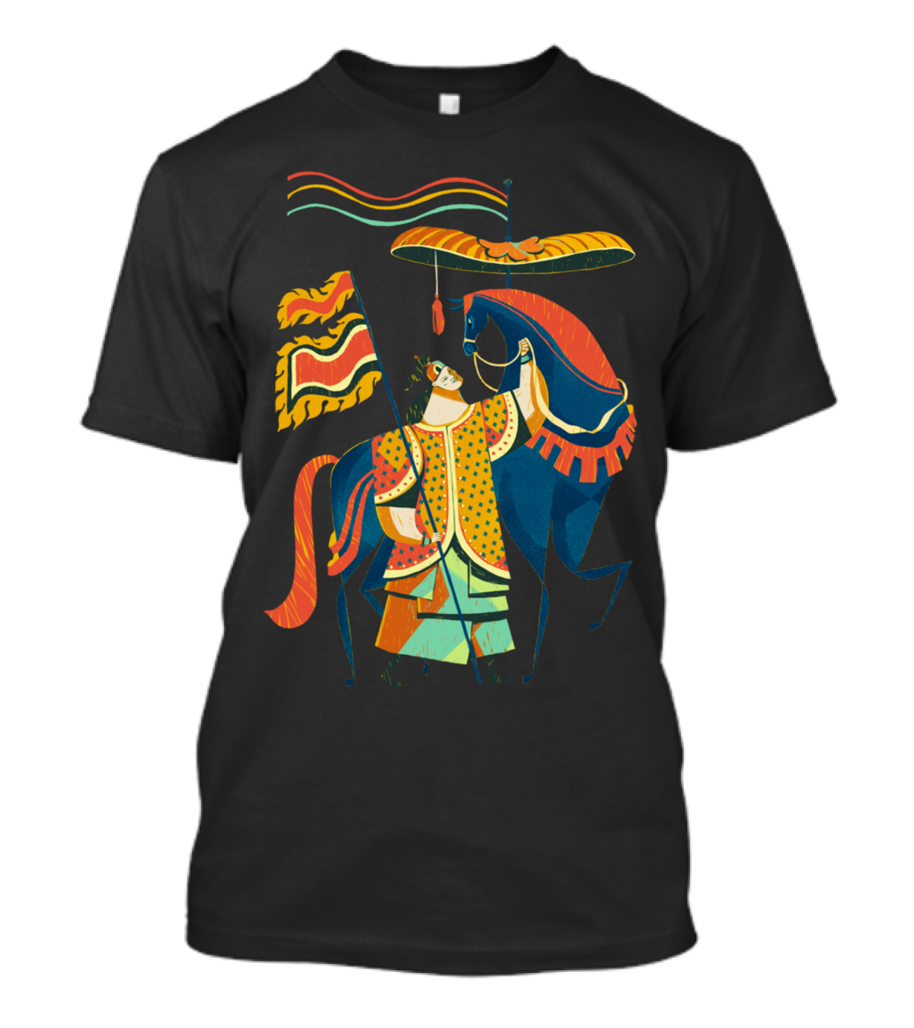 Horse Man Vibrant Medieval Pageantry Scene T-Shirt