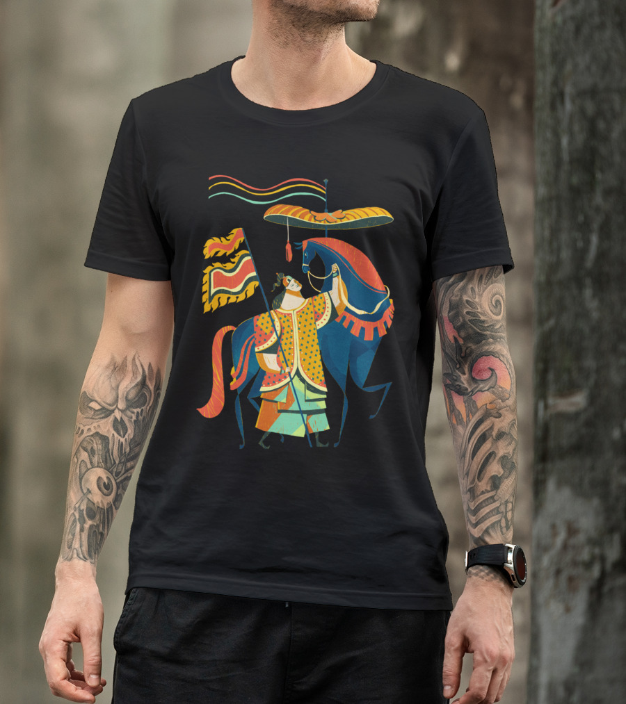 Horse Man Vibrant Medieval Pageantry Scene T-Shirt