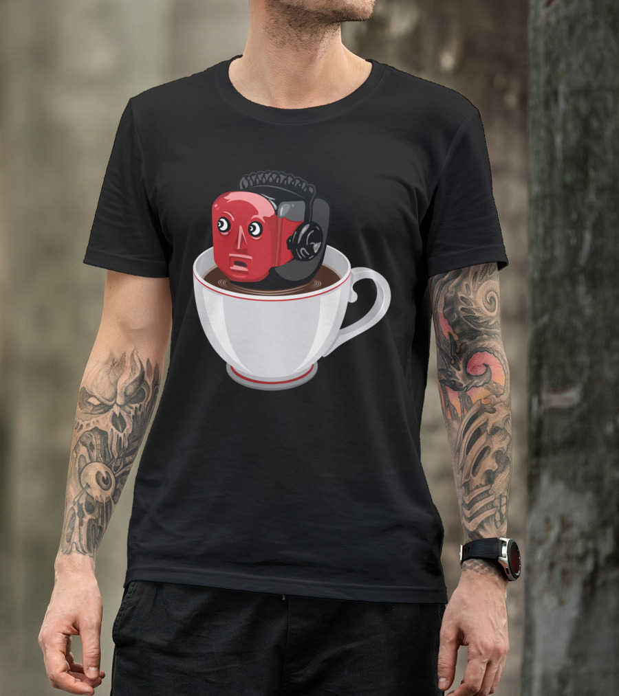 Even Robots Drink Coffee In A Cup With Surprised Red-Head Robot Face T-Shirt