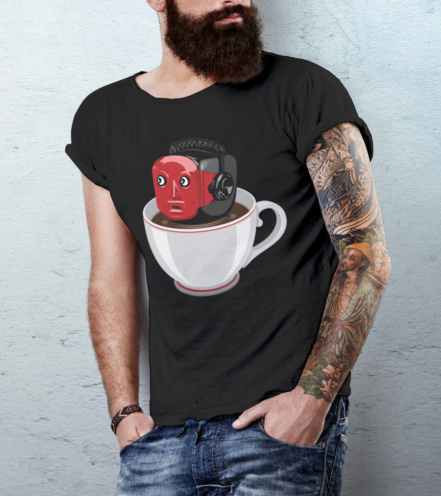Even Robots Drink Coffee In A Cup With Surprised Red-Head Robot Face T-Shirt