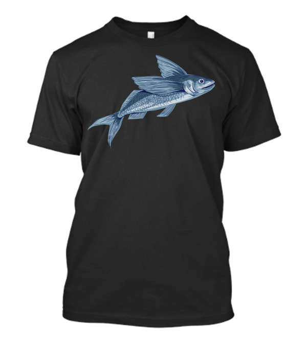 Flying Fish Drawing Realistic Blue T-Shirt