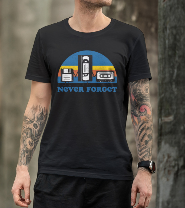 Never Forget Floppy Disk VHS Cassette Retro Icons T-Shirt